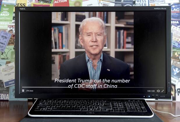 April 17, 2020 - Wilmington, Delaware - U.S. - A screen grab of former Vice President and presumptive Democratic presidential candidate JOE BIDEN speaking about the pandemic on a video released on his Twitter account. In his tweet he states, The uncomfortable truth is that Donald Trump left America exposed and vulnerable to this pandemic. He ignored the warnings of health experts and intelligence agencies and put his trust in China s leaders instead. Now, we re all paying the price. Wilmington U.S. - ZUMAce6_ 20200417_zaf_ce6_004 Copyright: xBrianxCahnx