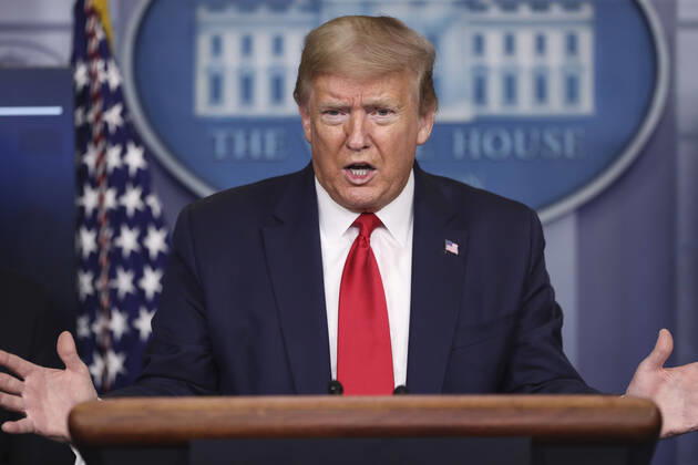 April 17, 2020, Washington, District of Columbia, USA: United States President Donald J. Trump speaks during a press briefing with members of the coronavirus task force in the Brady Press Briefing Room of the White House on April 17, 2020 in Washington, DC Washington USA - ZUMAs152 20200417_zaa_s152_036 Copyright: xOliverxContrerasx