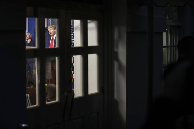 April 17, 2020, Washington, District of Columbia, USA: United States President Donald J. Trump speaks during a press briefing with members of the coronavirus task force in the Brady Press Briefing Room of the White House on April 17, 2020 in Washington, DC Washington USA - ZUMAs152 20200417_zaa_s152_037 Copyright: xOliverxContrerasx