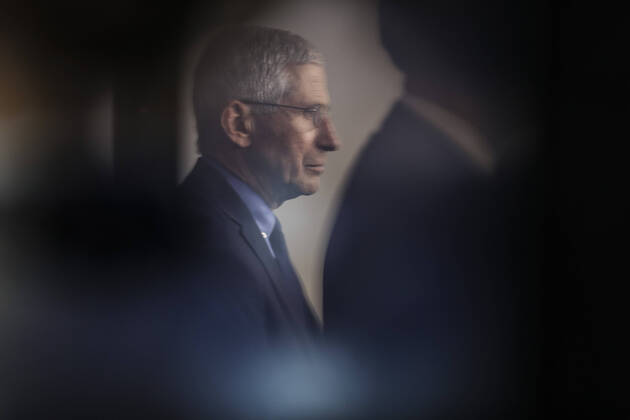 April 17, 2020, Washington, District of Columbia, USA: Director of the National Institute of Allergy and Infectious Diseases at the National Institutes of Health Dr. Anthony Fauci attends a press briefing with members of the coronavirus task force in the Brady Press Briefing Room of the White House on April 17, 2020 in Washington, DC Washington USA - ZUMAs152 20200417_zaa_s152_039 Copyright: xOliverxContrerasx