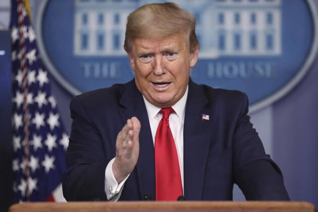 April 17, 2020, Washington, District of Columbia, USA: United States President Donald J. Trump speaks during a press briefing with members of the coronavirus task force in the Brady Press Briefing Room of the White House on April 17, 2020 in Washington, DC Washington USA - ZUMAs152 20200417_zaa_s152_042 Copyright: xOliverxContrerasx