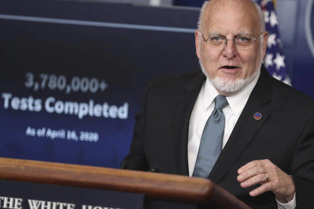 April 17, 2020, Washington, District of Columbia, USA: Director of the Centers for Disease Control and Prevention Dr. Robert Redfield speaks during a press briefing with members of the coronavirus task force in the Brady Press Briefing Room of the White House on April 17, 2020 in Washington, DC Washington USA - ZUMAs152 20200417_zaa_s152_065 Copyright: xOliverxContrerasx