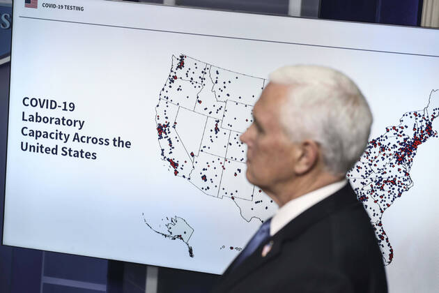 April 17, 2020, Washington, District of Columbia, USA: United States Vice President Mike Pence, listens during a press briefing with members of the coronavirus task force in the Brady Press Briefing Room of the White House on April 17, 2020 in Washington, DC Washington USA - ZUMAs152 20200417_zaa_s152_056 Copyright: xOliverxContrerasx