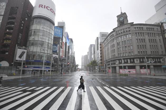 New coronavirus Tokyo s Ginza commercial district is almost empty on April 18, 2020, during the first weekend under a nationwide state of emergency over the coronavirus pandemic. 