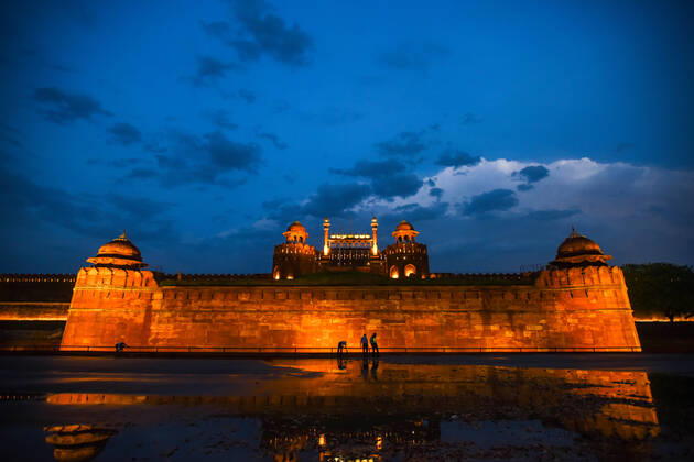 NEW DELHI, INDIA - APRIL 18: The iluminated Ref Fort seen after heavy rain, on April 18, 2020 in New Delhi, India. (Photo by Amal KS Hindustan Times ) Heavy Rainfall In Delhi-NCR