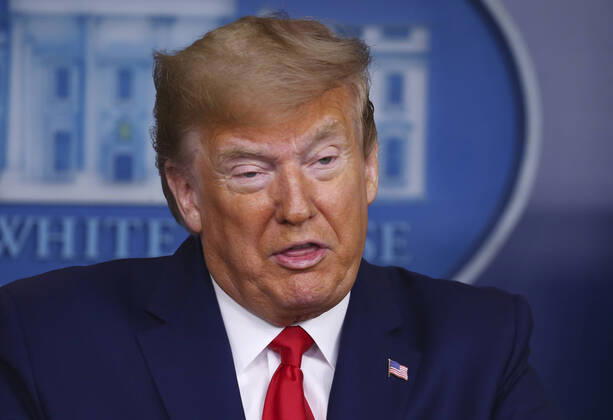United States President Donald J. Trump delivers remarks on the COVID-19 pandemic at the White House in Washington, D.C. on Saturday, April 18, 2020. Copyright: xTasosxKatopodisx PoolxviaxCNP MediaPunchx