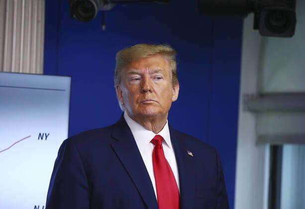 United States President Donald J. Trump listens as Dr. Deborah L. Birx, White House Coronavirus Response Coordinator, delivers remarks on the COVID-19 pandemic at the White House in Washington, D.C. on Saturday, April 18, 2020. Copyright: xTasosxKatopodisx PoolxviaxCNP MediaPunchx