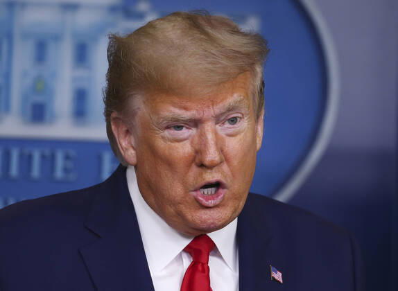 United States President Donald J. Trump delivers remarks on the COVID-19 pandemic at the White House in Washington, D.C. on Saturday, April 18, 2020. Copyright: xTasosxKatopodisx PoolxviaxCNP MediaPunchx