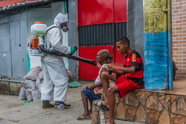 April 18, 2020, Rio de Janeiro, Brazil: Deaths from COVID-19 are increasing in the slums of Rio. Without any state assistance or information from the population, a group of activists living in the favelas got together and bought international hygiene equipment against the coronavirus and are cleaning the city s favelas. The second slum to have this treatment is the Babylonia slum, located in the Leme neighborhood, south zone. Rio de Janeiro Brazil  - ZUMA AGA 20200418_mda_l255_312 Copyright: xEllanxLustosax