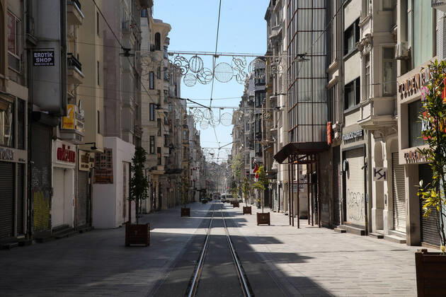 Istiklal Street of Istanbul, Saturday, April 18, 2020, during a two-day curfew declared by the government in an attempt to control the spread of coronavirus. Copyright: TolgaxAdanali 16723595
