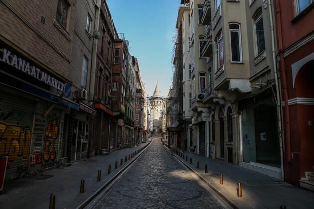 Historical Galata district in Istanbul, Saturday, April 18, 2020, during a two-day curfew declared by the government in an attempt to control the spread of coronavirus. Copyright: TolgaxAdanali 16723615