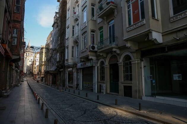 Historical Galata district in Istanbul, Saturday, April 18, 2020, during a two-day curfew declared by the government in an attempt to control the spread of coronavirus. Copyright: TolgaxAdanali 16723616