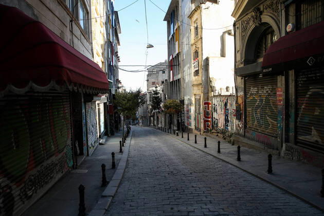Historical Galata district in Istanbul, Saturday, April 18, 2020, during a two-day curfew declared by the government in an attempt to control the spread of coronavirus. Copyright: TolgaxAdanali 16723619