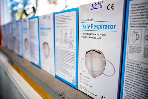 April 19, 2020, Amsterdam, Netherlands: Face mask boxes on display at the store..Opening a face mask store during the corona crisis is very critical. Certified surgical face masks would be sold for 9 euros each and the store can only take cash. Amsterdam Netherlands - ZUMAs197 20200419_zaa_s197_031 Copyright: xRobinxUtrechtx
