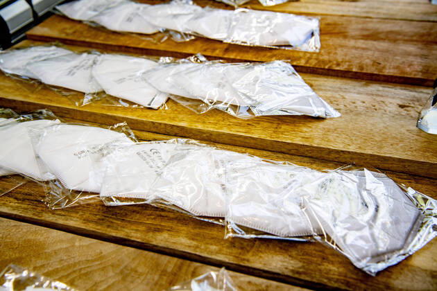April 19, 2020, Amsterdam, Netherlands: Face masks displayed at the store..Opening a face mask store during the corona crisis is very critical. Certified surgical face masks would be sold for 9 euros each and the store can only take cash. Amsterdam Netherlands - ZUMAs197 20200419_zaa_s197_042 Copyright: xRobinxUtrechtx