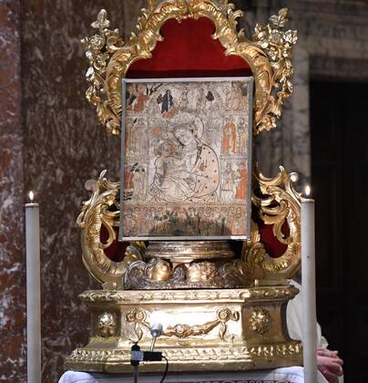 Foto IPP Albano Venturini, Forli 19 04 2020, Emergenza coronavirus, Covid-19. Nella foto La Madonna del Fuoco l immagine della Beata Vergine con Bambino, venerata a ForlÃ¬ e considerata la protettrice della citta -Italy Photo Press World Copyright-  0