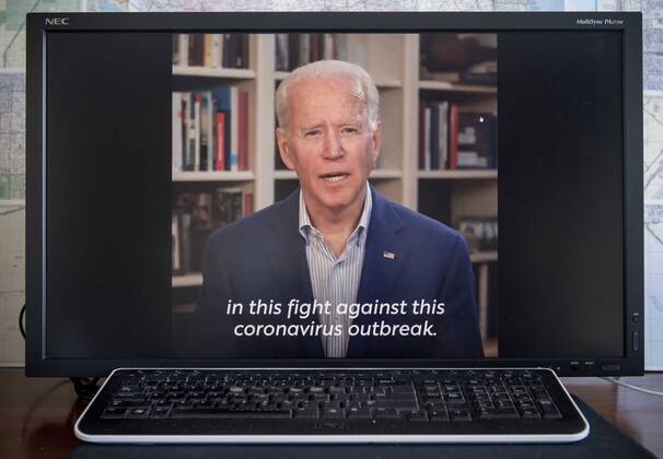 April 19, 2020 - Wilmington, Delaware, U.S. - A screen grab of Vice President JOE BIDEN offering up his thanks to the men and women on the front lines of the fight against the coronavirus pandemic. Wilmington U.S. - ZUMAce6_ 20200419_zaf_ce6_002 Copyright: xBrianxCahnx