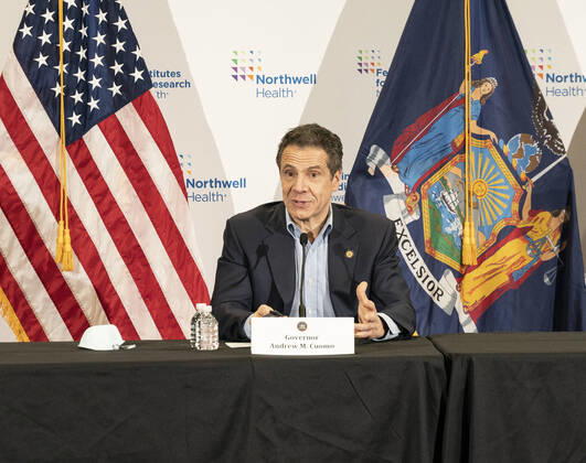 Governor Andrew Cuomo daily brieifng on COVID-19 Governor Andrew Cuomo conducts daily briefing to media on COVID-19 pandemic at The Feinstein Institute for Medical Research of Northwell Health Manhasset New York United States Copyright: LevxRadin