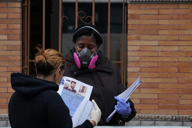 April 20, 2020, New York, NY, USA: People wait on line for a COVID-19 test at NYC Health+ Hospitals Sydenham in Harlem on April 20, 2020 in New York. New York USA - ZUMAb148 20200420_zap_b148_029 Copyright: xBryanxSmithx