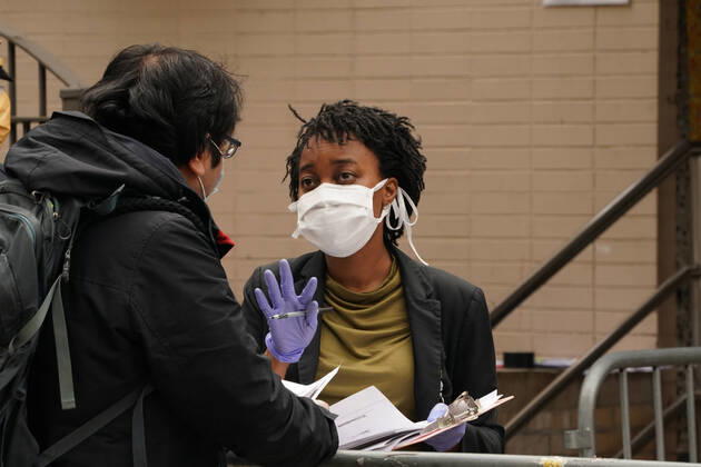 April 20, 2020, New York, NY, USA: People wait on line for a COVID-19 test at NYC Health+ Hospitals Sydenham in Harlem on April 20, 2020 in New York. New York USA - ZUMAb148 20200420_zap_b148_054 Copyright: xBryanxSmithx