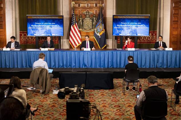 April 20, 2020, Albany, NY, U.S: April 20, 2020 - Albany, NY, United States: New York Governor ANDREW CUOMO (D) speaking at a press Conference at the State Capitol. Albany U.S. - ZUMAb161 20200420_zap_b161_008 Copyright: xMichaelxBrochsteinx