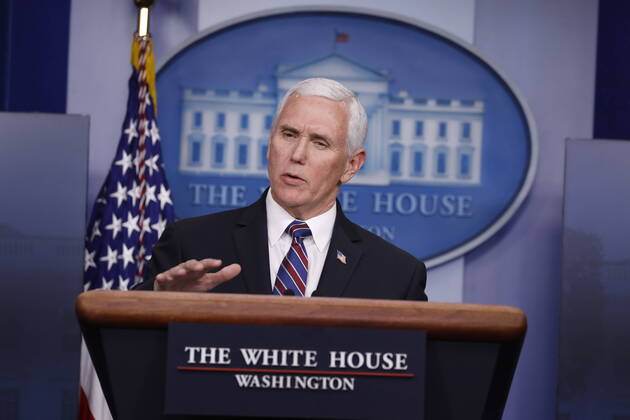 April 20, 2020, Washington, District of Columbia, USA: United States Vice President Mike Pence speaks during a news conference at the White House in Washington D.C., U.S. on Monday, April 20, 2020. .Credit: Pool via CNP Washington USA - ZUMAs152 20200420_zaa_s152_029 Copyright: xTasosxKatopodisx
