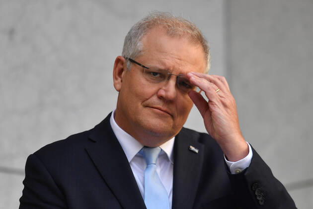 SCOTT MORRISON CORONAVIRUS UPDATE, Prime Minister Scott Morrison speaks to the media at a press conference in Canberra, Tuesday, April 21, 2020. ( NO ARCHIVING, EDITORIAL USE ONLY, NO USE IN BOOKS WITHOUT CONSENT Canberra ACT AUSTRALIA  Copyright: xMICKxTSIKASx 20200421001464521556