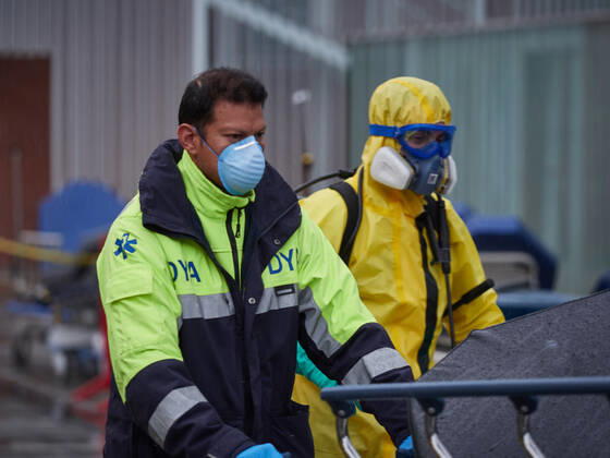 April 21, 2020, Pamplona, Navarra, SPAIN: DYA Navarra proceeds to disinfect the stretchers used by the Hospital Complex of Navarra during the Covid-19 pandemic on April 21, 2020 in Pamplona, Spain Pamplona SPAIN - ZUMAa181 20200421_zaa_a181_048 Copyright: xEduardoxSanzx