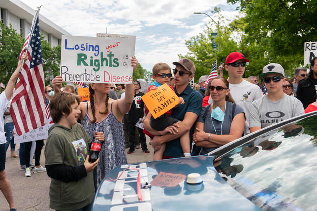 April 21, 2020, Raleigh, NC, USA: ReOpenNC protesters calling for ending or relaxing coronavirus executive orders in Raleigh, NC Tuesday, April 21, 2020. Raleigh USA - ZUMAd43_ 20200421_znp_d43_010 Copyright: xMehmetxDemircix