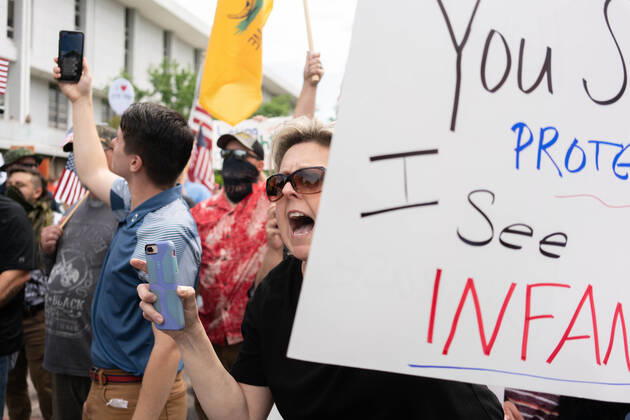April 21, 2020, Raleigh, NC, USA: ReOpenNC protesters calling for ending or relaxing coronavirus executive orders in Raleigh, NC Tuesday, April 21, 2020. Raleigh USA - ZUMAd43_ 20200421_znp_d43_018 Copyright: xMehmetxDemircix