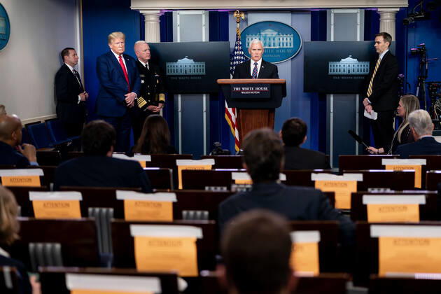 April 20, 2020, Washington, DC, United States of America: U.S. Vice President Mike Pence delivers remarks during a coronavirus update briefing in the Briefing Room of the White House April 20, 2020 in Washington, DC. Washington United States of America - ZUMAp138 20200420_zaa_p138_017 Copyright: xAndreaxHanks WhitexHousex
