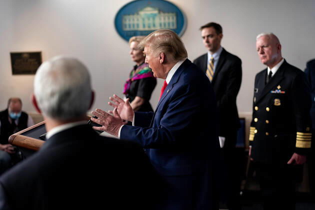 April 20, 2020, Washington, DC, United States of America: U.S. President Donald Trump delivers remarks during a coronavirus update briefing in the Briefing Room of the White House April 20, 2020 in Washington, DC. Washington United States of America - ZUMAp138 20200420_zaa_p138_018 Copyright: xAndreaxHanks WhitexHousex