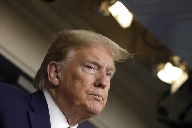 April 21, 2020, Washington, District of Columbia, USA: United States President Donald J. Trump speaks at the Coronavirus Task Force press briefing at the White House in Washington on April 21, 2020. .Credit: Pool via CNP Washington USA - ZUMAs152 20200421_zaa_s152_048 Copyright: xYurixGripasx
