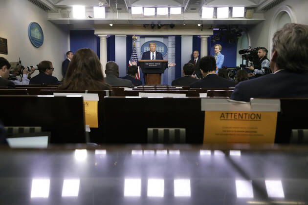United States President Donald J. Trump speaks at the Coronavirus Task Force press briefing at the White House in Washington on April 21, 2020. Copyright: xGripasx xPoolxviaxCNPx xMediaPunchx