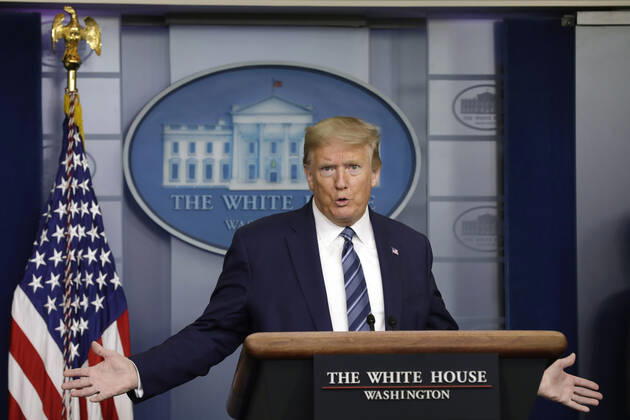 United States President Donald J. Trump speaks at the Coronavirus Task Force press briefing at the White House in Washington on April 21, 2020. Copyright: xGripasx xPoolxviaxCNPx xMediaPunchx