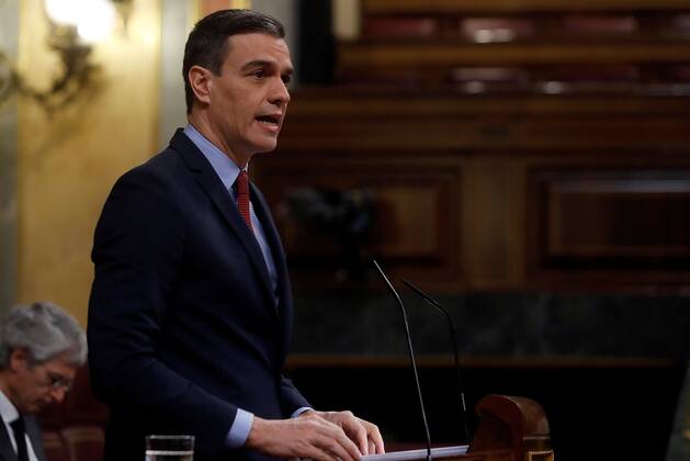 Spanish Prime Minister, Pedro Sanchez, delivers a speech during a new Spanish Government s question time session at Lower Chamber of Spanish Parliament, in Madrid, Spain, 22 April 2020. Government will expound the results of the lastest European Council meetings and the reasons to ask for the third extension of the state of alarm declared due to coronavirus outbreak. Spanish Government s question time session at Lower Chamber !ACHTUNG: NUR REDAKTIONELLE NUTZUNG!  Copyright: xJ.J.xGuillenx GRAF3893 20200422-637231436767157563