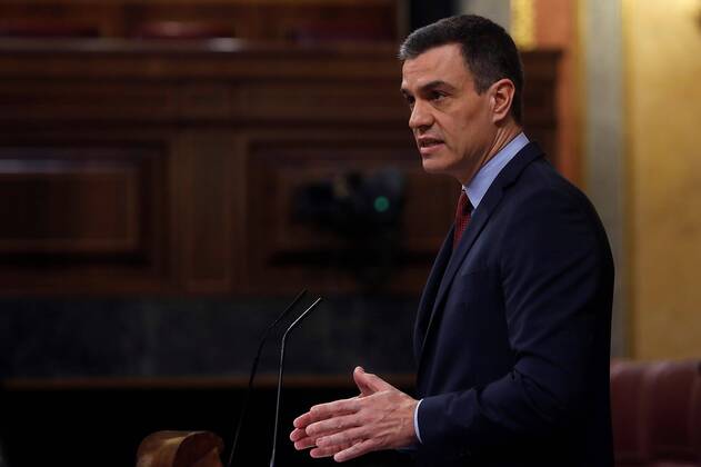 Spanish Prime Minister, Pedro Sanchez, delivers a speech during a new Spanish Government s question time session at Lower Chamber of Spanish Parliament, in Madrid, Spain, 22 April 2020. Government will expound the results of the lastest European Council meetings and the reasons to ask for the third extension of the state of alarm declared due to coronavirus outbreak. Spanish Government s question time session at Lower Chamber !ACHTUNG: NUR REDAKTIONELLE NUTZUNG!  Copyright: xJ.J.xGuillenx GRAF3898 20200422-637231445378015688