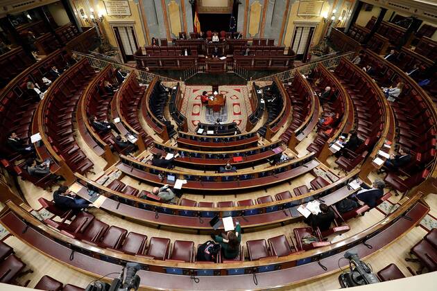 General view of the speech of Prime Minister, Pedro Sanchez during a new Spanish Government s question time session at Lower Chamber of Spanish Parliament, in Madrid, Spain, 22 April 2020. Government will expound the results of the lastest European Council meetings and the reasons to ask for the third extension of the state of alarm declared due to coronavirus outbreak. Spanish Government s question time session at Lower Chamber !ACHTUNG: NUR REDAKTIONELLE NUTZUNG!  Copyright: xJ.J.xGuillenx GRAF3895 20200422-637231446059076091