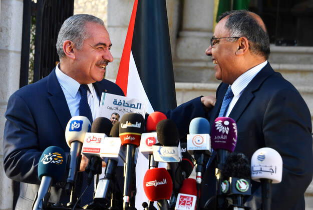 April 21, 2020, Ramallah, West Bank, Palestinian Territory: Palestinian Prime Minister Mohammad Ishtayeh, speaks at a press conference, in the West Bank city of Ramallah, on April 21, 2020 Ramallah Palestinian Territory - ZUMAap3_ 20200421_zaf_ap3_121 Copyright: xPrimexMinisterxOfficex