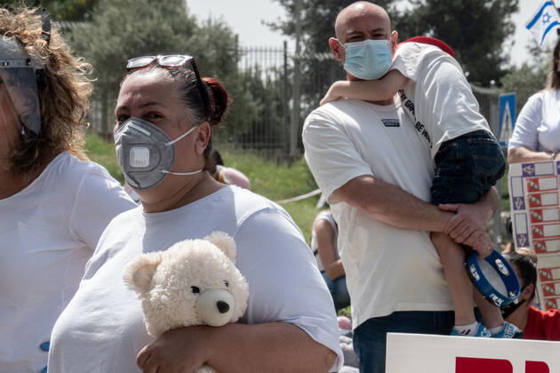 April 22, 2020, Jerusalem, Israel: Self employed teachers and caretakers of privately run preschool establishments protest outside the Israeli parliament demanding government financial assistance in light of the Coronavirus outbreak and lockdown leaving them with rent and taxes to pay but no income. Jerusalem Israel - ZUMAa126 20200422_zap_a126_007 Copyright: xNirxAlonx