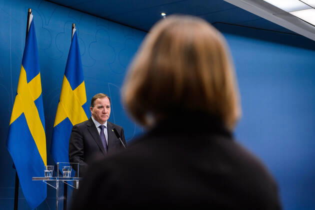 200422 Stefan Löfven, Prime Minister of Sweden, during a press conference with the government of Sweden regarding the coronavirus, Covid-19, on April 22, 2020 in Stockholm. Photo: Maxim ThorÃ BILDBYRAN kod MT bbeng presskonferens regeringen politik corona virus coronaviruset covid-19 press conference public events coronavirus Copyright: MAXIMxTHORE 0047207702st
