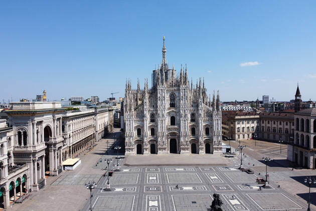 Italy, MilanTown, Milano Cittˆ, during restrictions due to the Coronavirus Covid-19, Piazza Duomo square