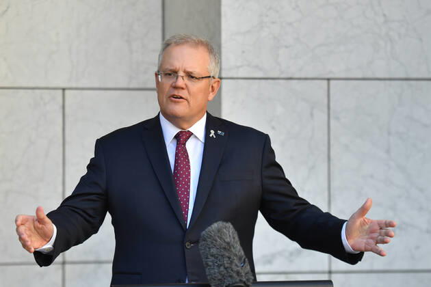 SCOTT MORRISON CORONAVIRUS UPDATE, Prime Minister Scott Morrison speaks to the media at a press conference in Canberra, Thursday, April 23, 2020. ( NO ARCHIVING, EDITORIAL USE ONLY, NO USE IN BOOKS WITHOUT CONSENT Canberra ACT AUSTRALIA  Copyright: xMICKxTSIKASx 20200423001464850625
