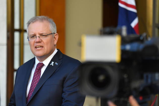 SCOTT MORRISON CORONAVIRUS UPDATE, Prime Minister Scott Morrison speaks to the media at a press conference in Canberra, Thursday, April 23, 2020. ( NO ARCHIVING, EDITORIAL USE ONLY, NO USE IN BOOKS WITHOUT CONSENT Canberra ACT AUSTRALIA  Copyright: xMICKxTSIKASx 20200423001464850657