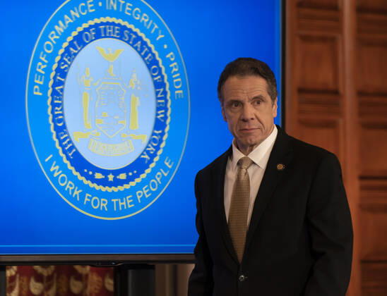 Governor Cuomo holds briefing on COVID-19 response Governor Cuomo arrives for briefing on COVID-19 response at Red Room at New York State Capitol Building Albany New York United States Copyright: LevxRadin