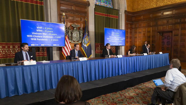 Governor Cuomo holds briefing on COVID-19 response Governor Cuomo holds briefing on COVID-19 response at Red Room at New York State Capitol Building Albany New York United States Copyright: LevxRadin