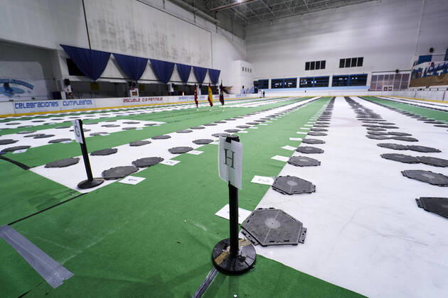 April 22, 2020, Madrid, Spain: A general view of the Palacio de Hielo morgue during its closure..Spanish Authorities held a ceremony to mark the closure of a makeshift morgue for covid 19 victims which had been operating at Madrid™s Palacio de Hielo ice rink. Madrid Spain - ZUMAs197 20200422_zaa_s197_203 Copyright: xLeganxP.xMacex