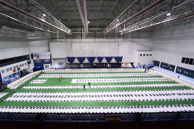 April 22, 2020, Madrid, Spain: A general view of the Palacio de Hielo morgue during its closure..Spanish Authorities held a ceremony to mark the closure of a makeshift morgue for covid 19 victims which had been operating at Madrid™s Palacio de Hielo ice rink. Madrid Spain - ZUMAs197 20200422_zaa_s197_205 Copyright: xLeganxP.xMacex