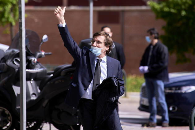 April 22, 2020, Madrid, Spain: Jose Luis Martinez-Almeida attends the Closure of the morgue of Palacio de Hielo in Madrid..Spanish Authorities held a ceremony to mark the closure of a makeshift morgue for covid 19 victims which had been operating at Madrid™s Palacio de Hielo ice rink. Madrid Spain - ZUMAs197 20200422_zaa_s197_213 Copyright: xLeganxP.xMacex