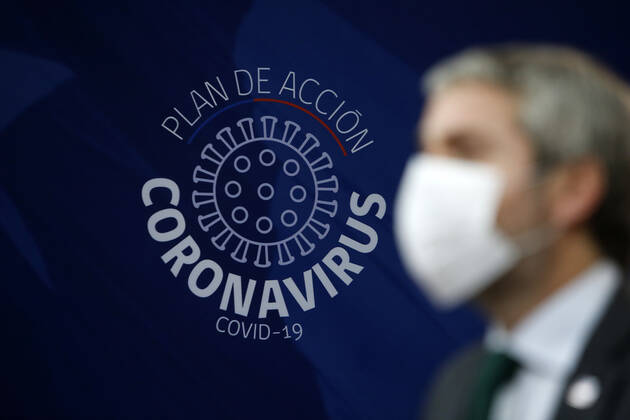 Santiago, April 23, 2020 The Minister of National Assets, Julio Isamit and the Minister of the Interior, Gonzalo Blumel, announce the COVID 19 Territorial Viewer open to the public Paul Plaza MBN Via Aton Chile, Santiago Chile Aton 414058  Copyright: PAULxPLAZA MBN VIAxATONxCHILE